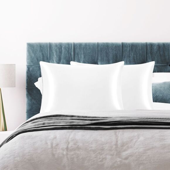 2pcs Satin Bed Pillowcase with Eye Mask & Hair Twister White 20"x26" - Picture 2 of 6